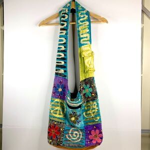 Tungta DISTRESSED boho/70’s multicolored patchwork crossbody /hobo shoulder bag